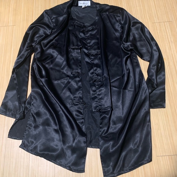 Black silky button down long sleeved blouse. Also available in red! - Picture 2 of 3